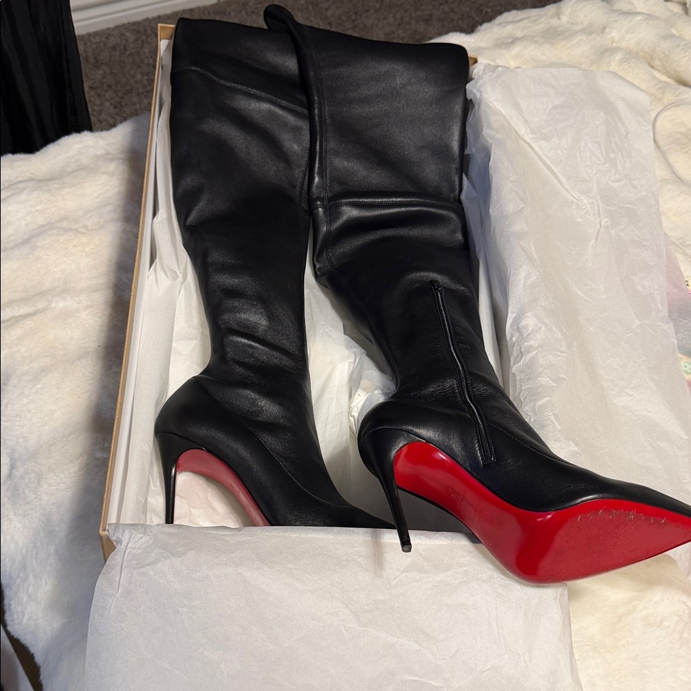 Christian Louboutin Black Heeled Boots with Signature Red Soles